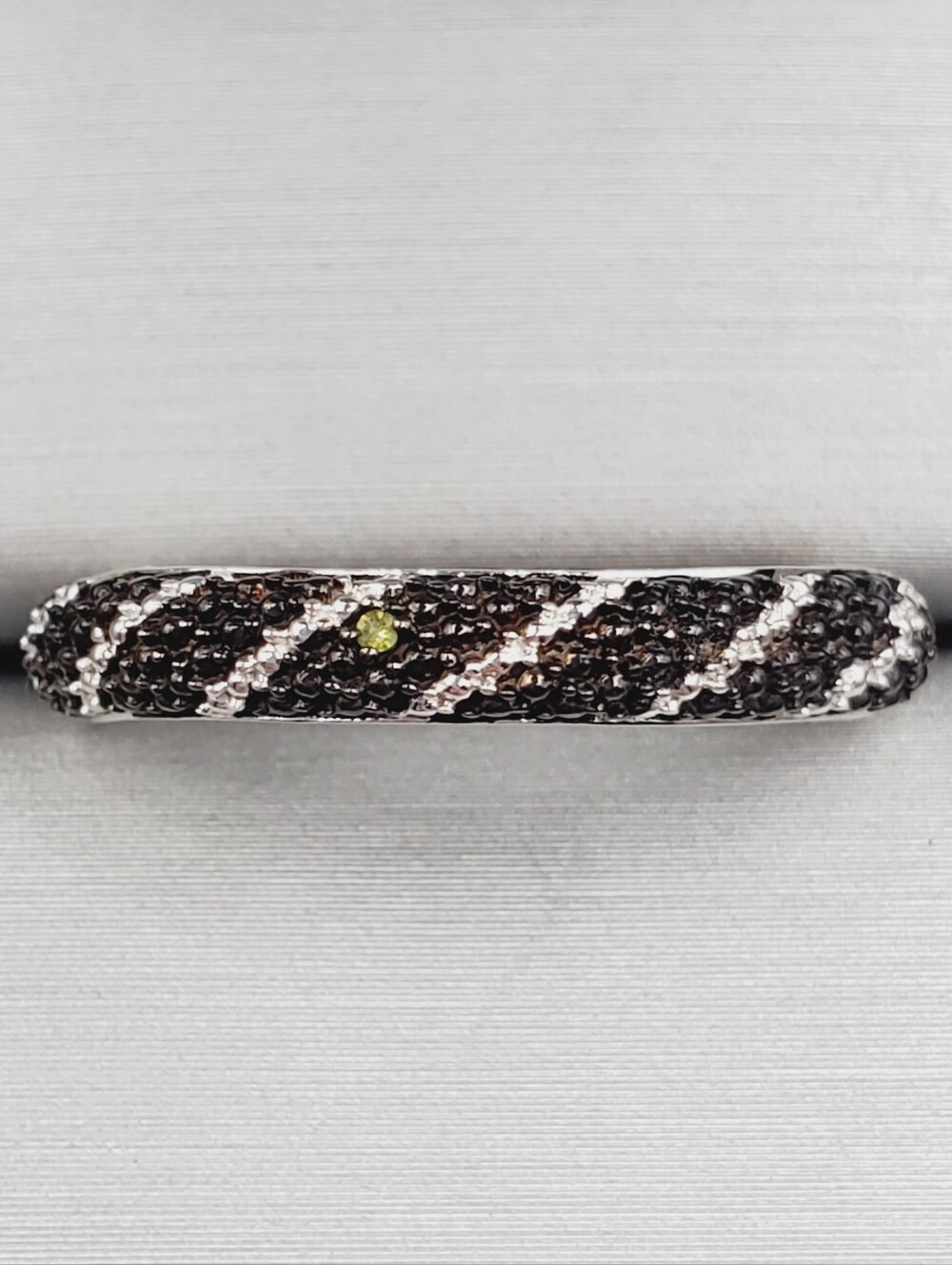 Genuine Green Diamond Accent - 925 Sterling Silver Black Twist Band Ring
